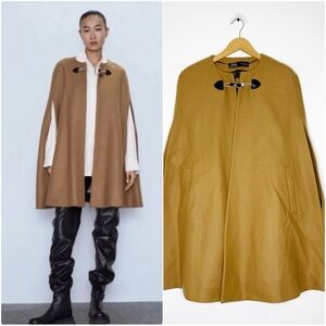 ZARA Camel Chic Toggle Closure Cape Poncho Shawl Size Small Cardigan Jacket NYC